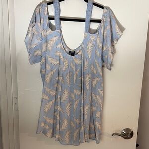 Torrid Sky Blue Feather Pattern cold shoulder Blouse